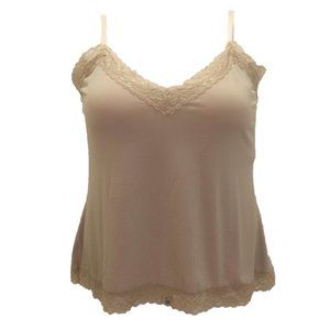 SUSAN GRAVER LIQUID KNIT LACE TRIMMED CAMISOLE, WHEAT, 3X